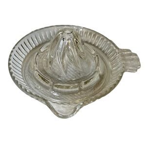 Vintage Clear Glass Hand Juicer Reamer With Lip And Handle Rib Design